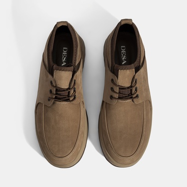  Erkek Bej Bağcıklı Nubuk Deri Günlük Ayakkabı