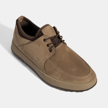  Erkek Bej Bağcıklı Nubuk Deri Günlük Ayakkabı