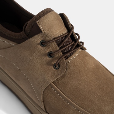  Erkek Bej Bağcıklı Nubuk Deri Günlük Ayakkabı