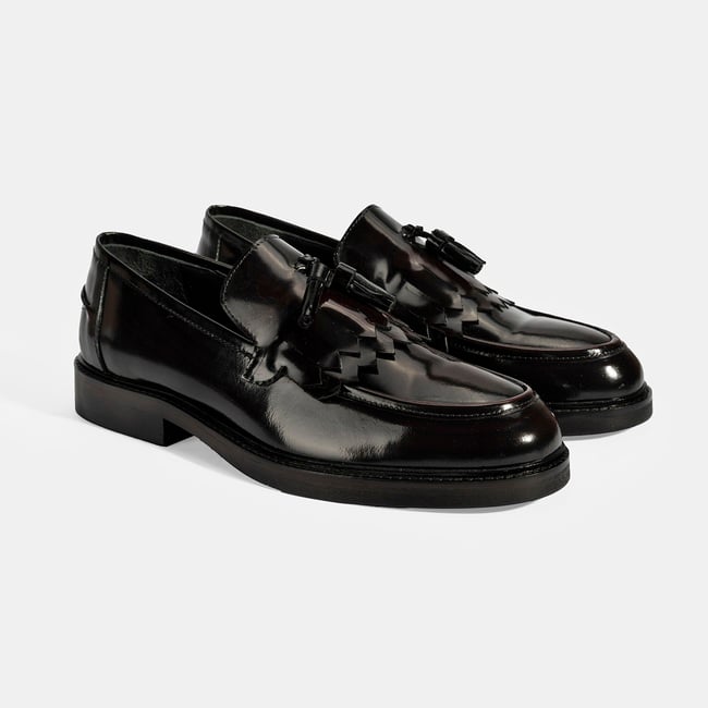  Erkek Bordo Püskül Detaylı Deri Loafer