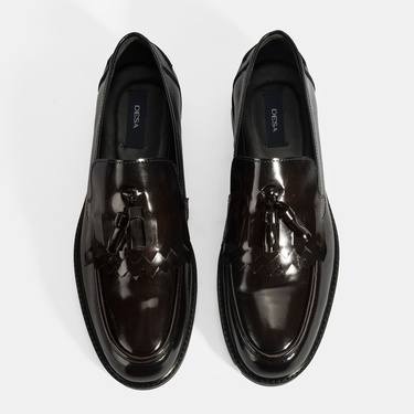  Erkek Bordo Püskül Detaylı Deri Loafer