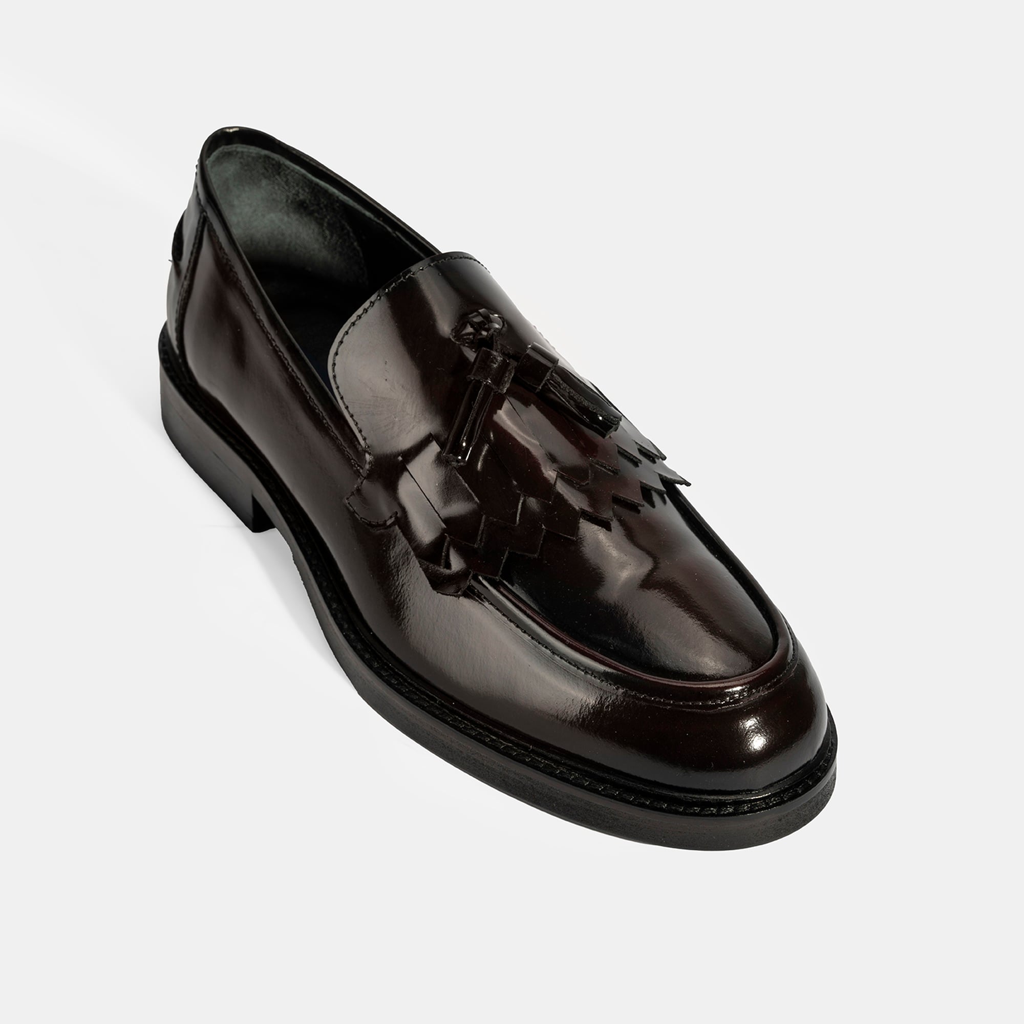 Erkek Bordo Püskül Detaylı Deri Loafer