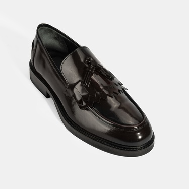  Erkek Bordo Püskül Detaylı Deri Loafer