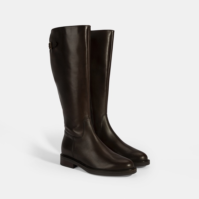  Kadın Kahve Metal Toka Detaylı Deri Çizme