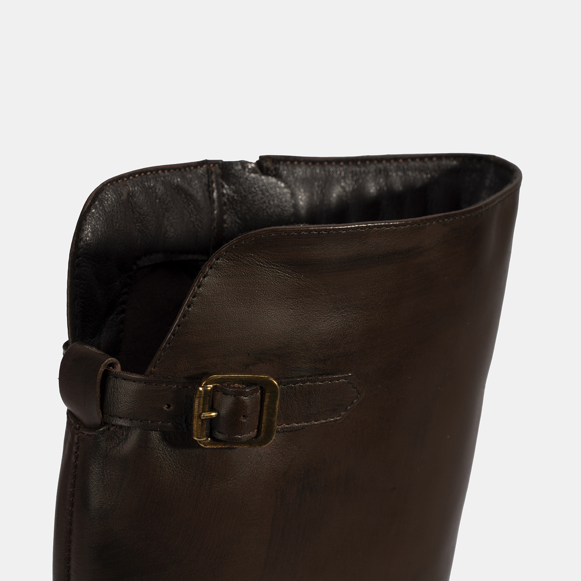 Kadın Kahve Metal Toka Detaylı Deri Çizme