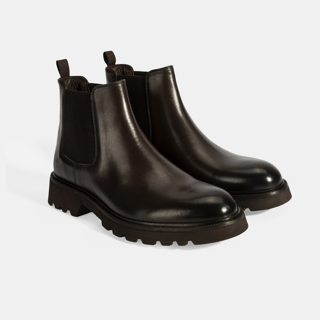  Erkek Kahve Lastik Detaylı Deri Bot