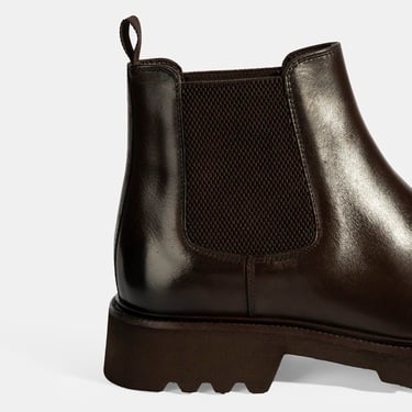  Erkek Kahve Lastik Detaylı Deri Bot