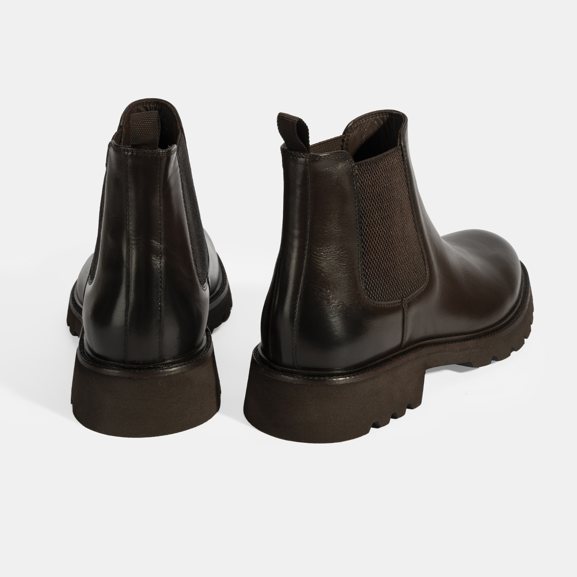 Erkek Kahve Lastik Detaylı Deri Bot