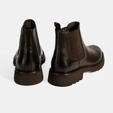  Erkek Kahve Lastik Detaylı Deri Bot