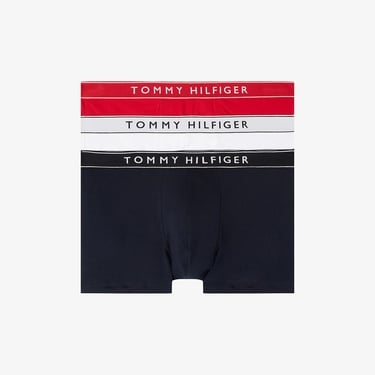  Tommy Hilfiger Bel Lastikli Logolu Erkek Siyah/Beyaz/Kırmızı 3'lü Boxer