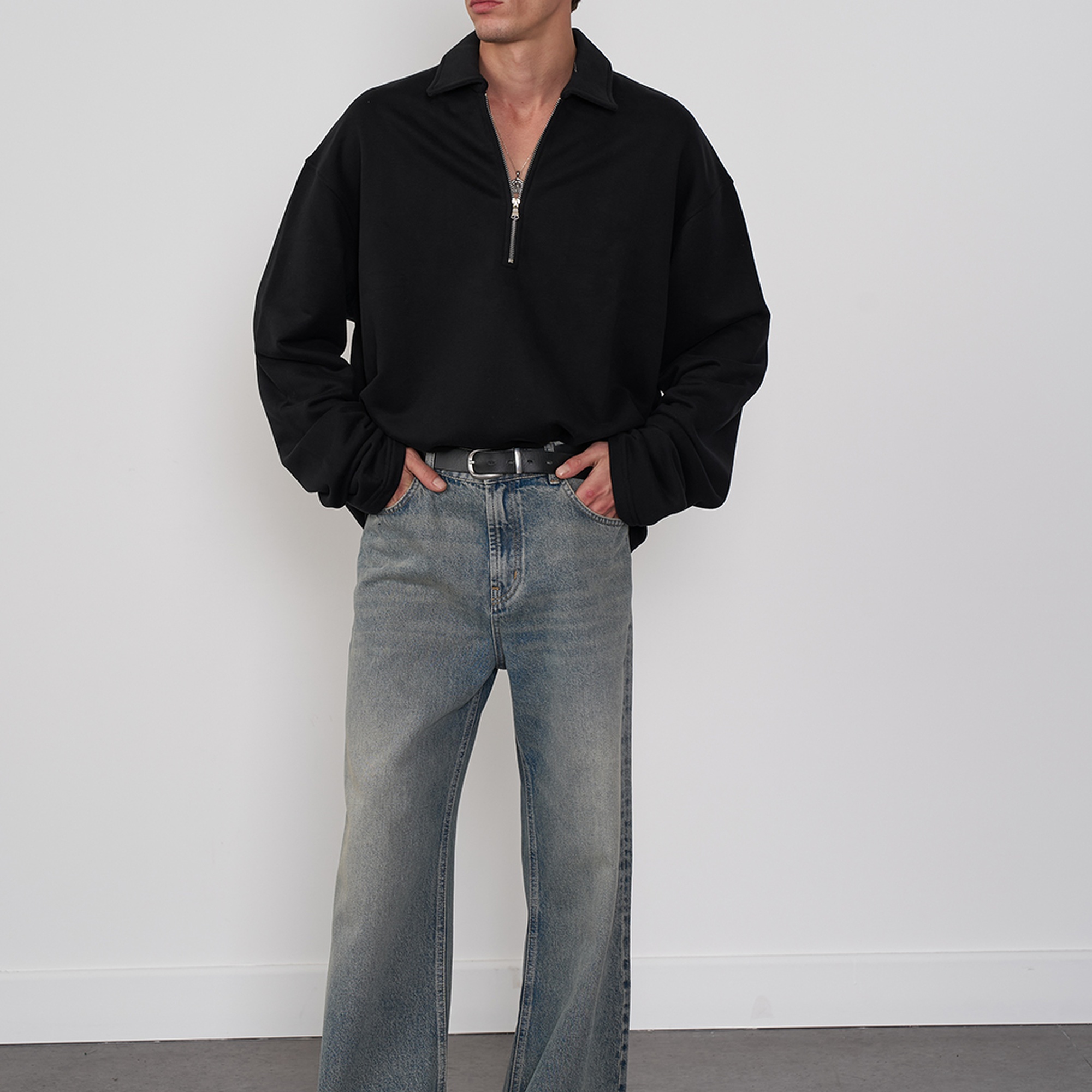 Fermuarlı Polo Yaka Sweatshirt