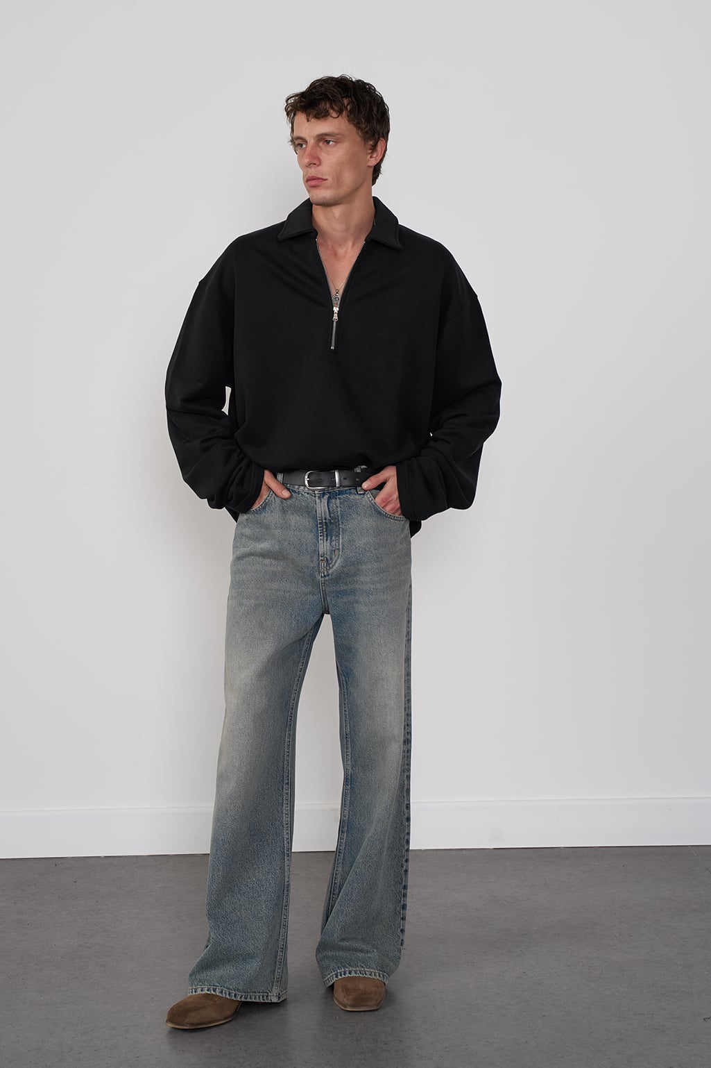  Fermuarlı Polo Yaka Sweatshirt