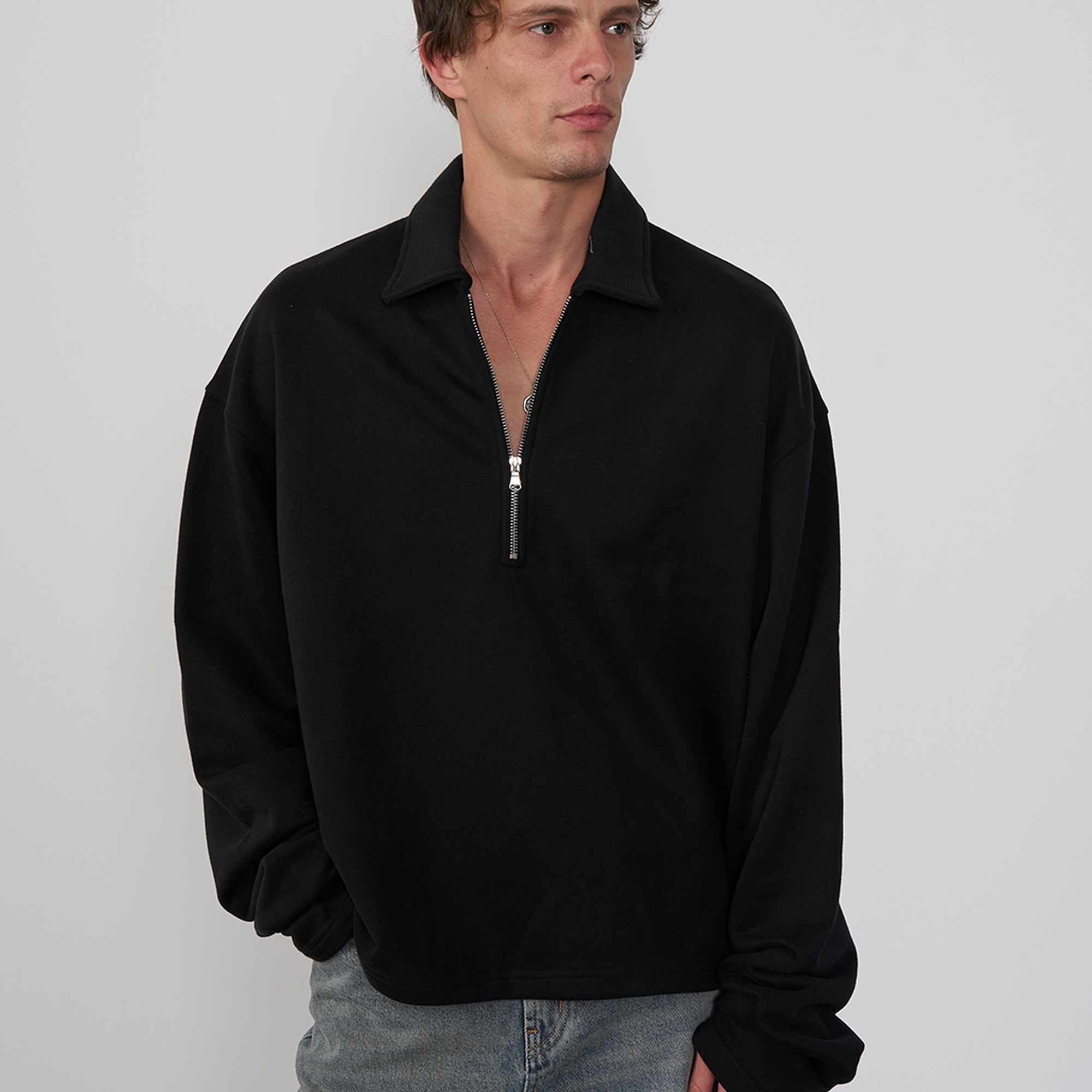 Fermuarlı Polo Yaka Sweatshirt