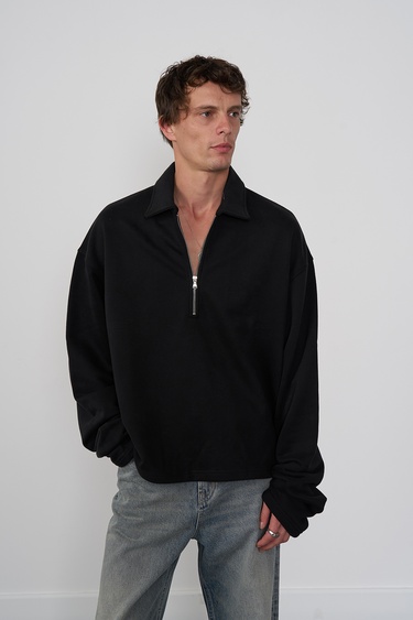  Fermuarlı Polo Yaka Sweatshirt