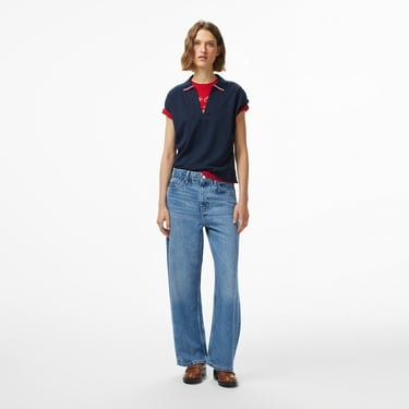  Tommy Hilfiger Lyocell Tipping Open Kadın Lacivert Polo Yaka T-Shirt