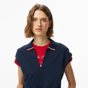  Tommy Hilfiger Lyocell Tipping Open Kadın Lacivert Polo Yaka T-Shirt