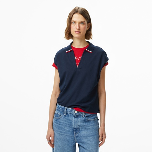  Tommy Hilfiger Lyocell Tipping Open Kadın Lacivert Polo Yaka T-Shirt