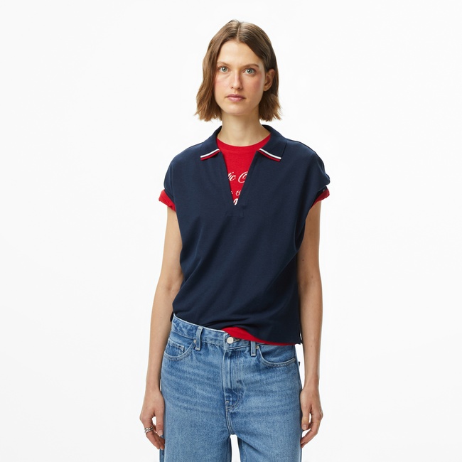  Tommy Hilfiger Lyocell Tipping Open Kadın Lacivert Polo Yaka T-Shirt