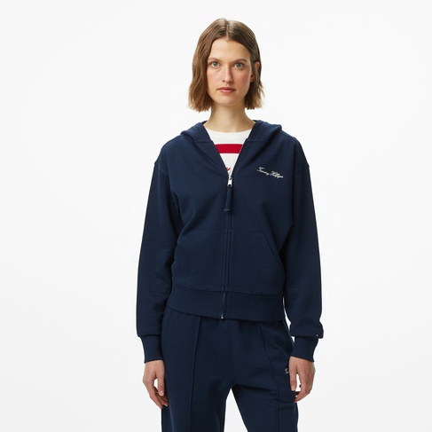  Tommy Hilfiger Script Regular Pique Kadın Fermuarlı Lacivert Hoodie