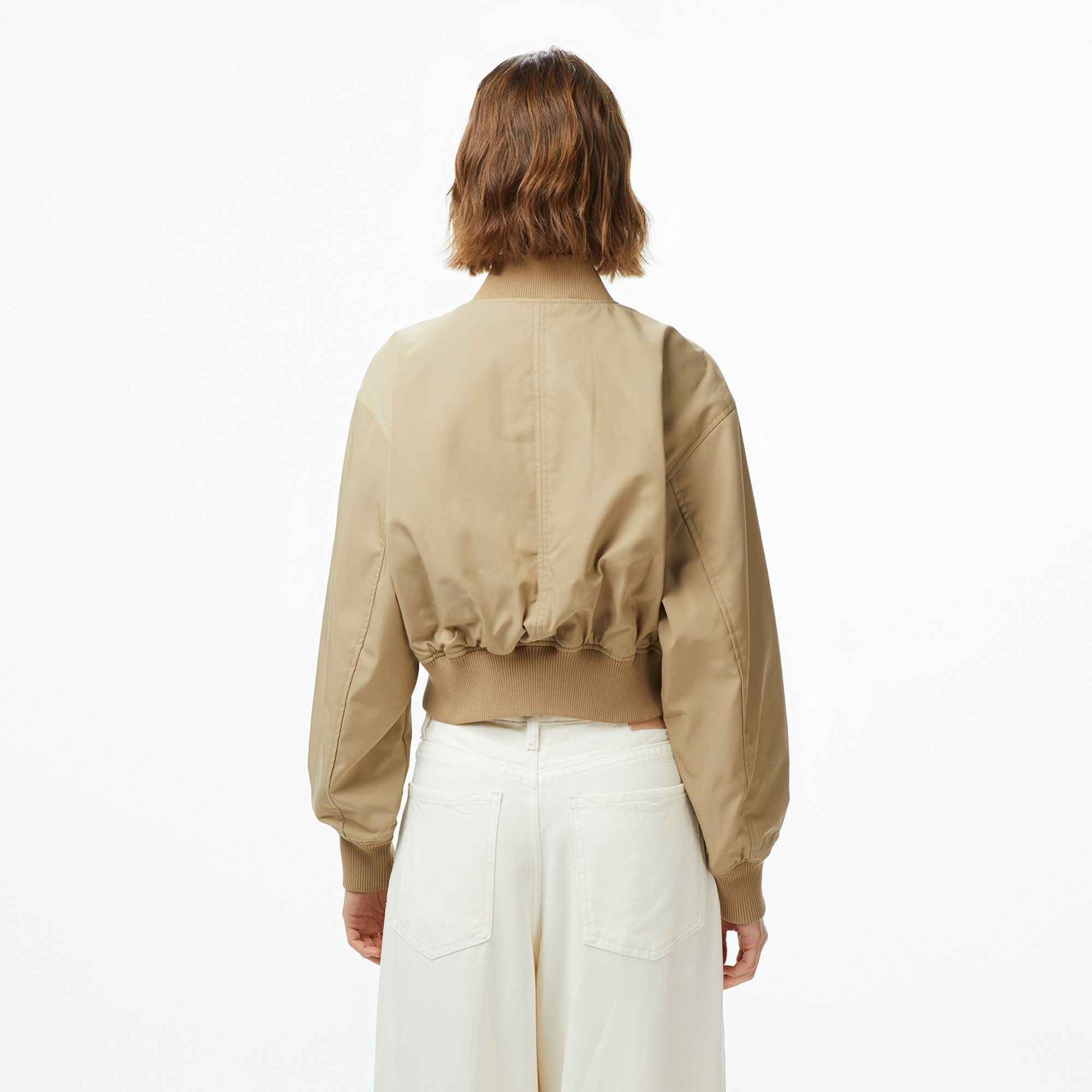 Tommy Hilfiger Nylon Regular Cropped Kadın Bomber Bej Ceket