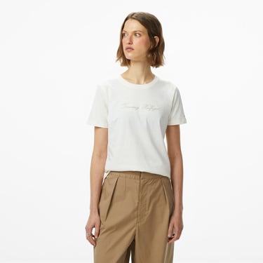  Tommy Hilfiger Lurex Script Regular Kadın Beyaz T-Shirt