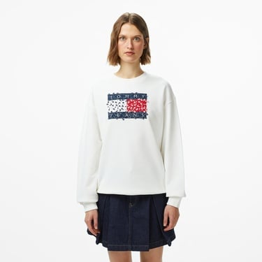  Tommy Jeans Relax Floral Flag Kadın Beyaz Sweatshirt