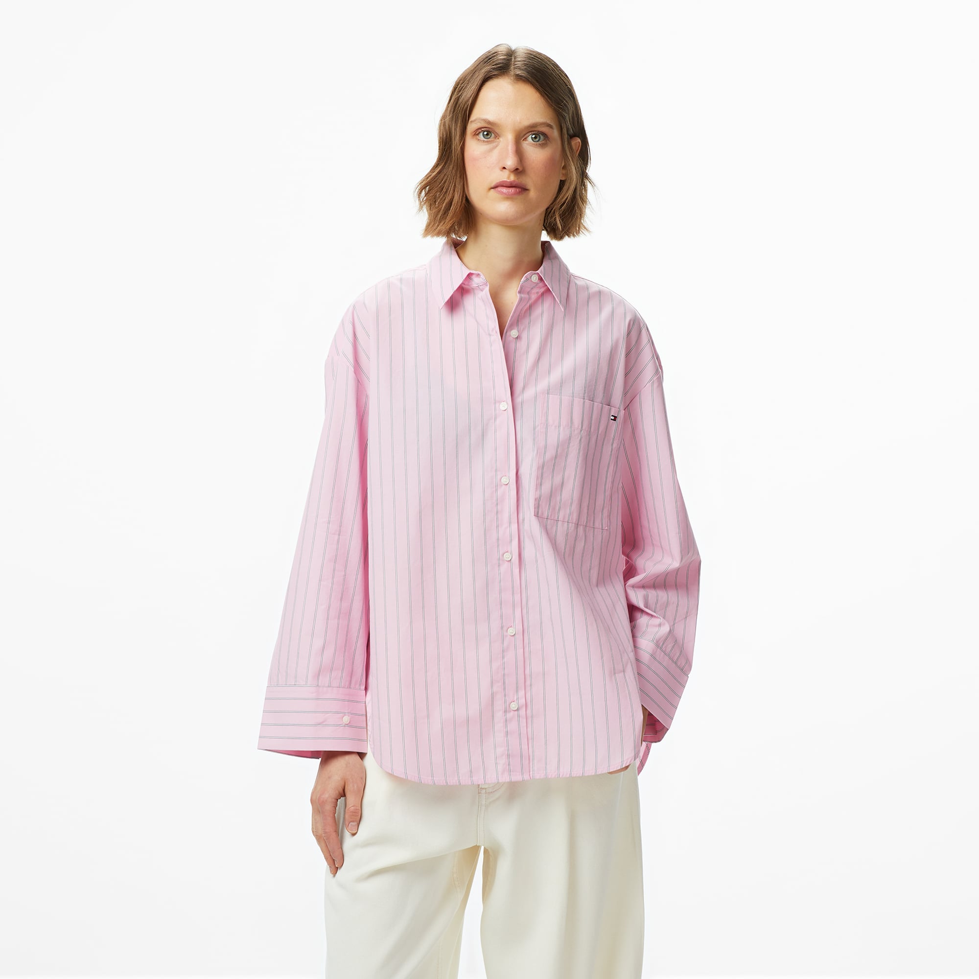  Tommy Hilfiger Essentials Poplin New Easy Kadın Pembe Gömlek