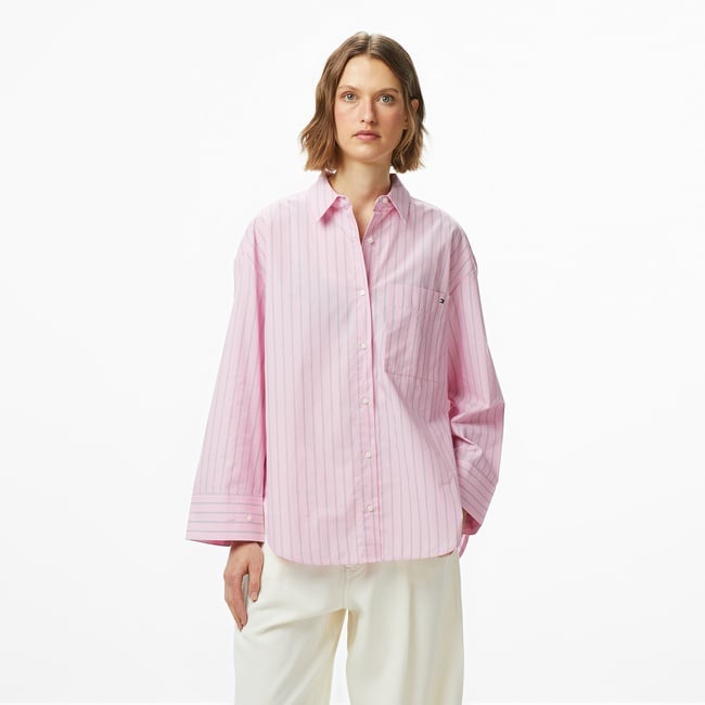  Tommy Hilfiger Essentials Poplin New Easy Kadın Pembe Gömlek