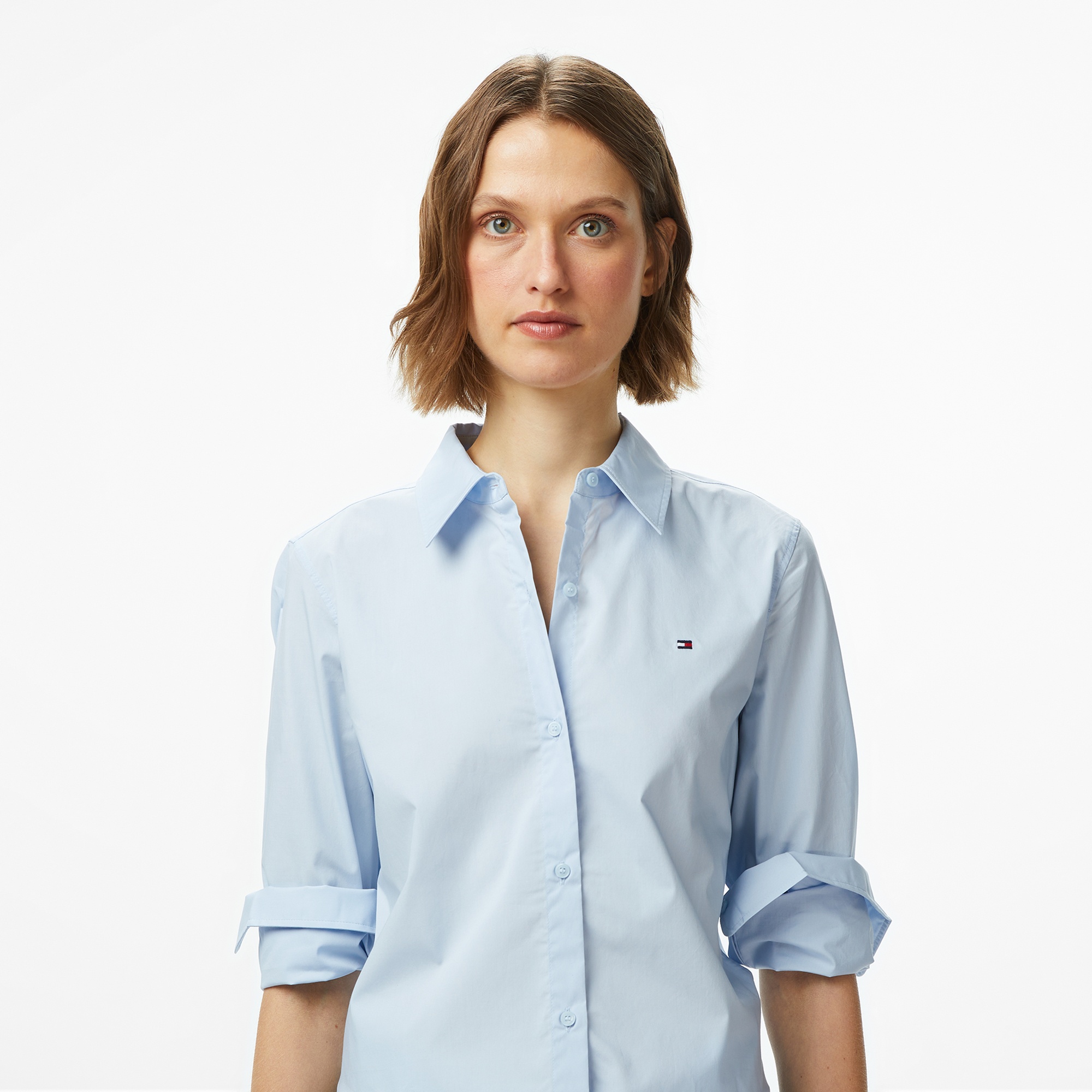 Tommy Hilfiger Essentials Poplin Regular Kadın Mavi Gömlek