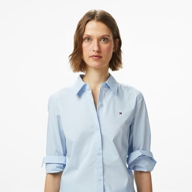  Tommy Hilfiger Essentials Poplin Regular Kadın Mavi Gömlek