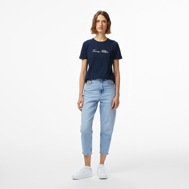  Tommy Hilfiger Mom Kadın Tapered Mavi Jean Pantolon