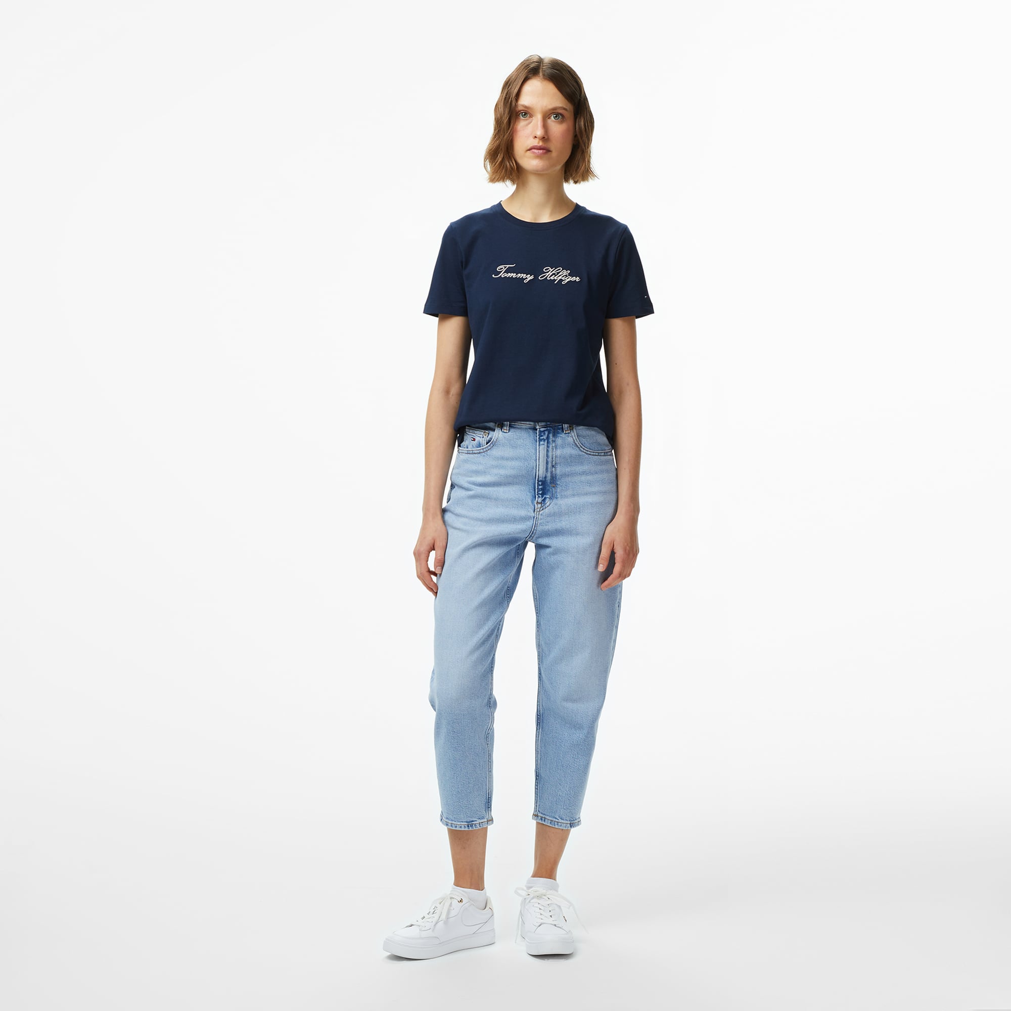  Tommy Hilfiger Mom Kadın Tapered Mavi Jean Pantolon
