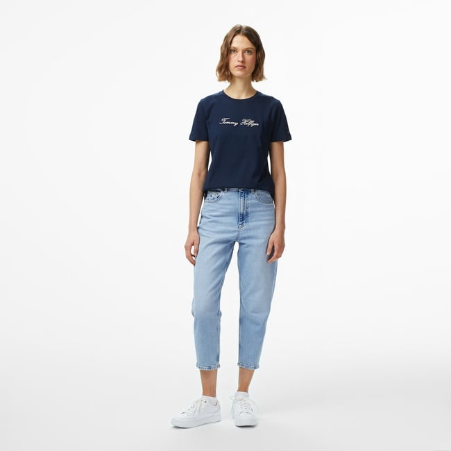  Tommy Hilfiger Mom Kadın Tapered Mavi Jean Pantolon