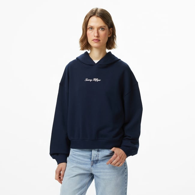  Tommy Hilfiger Classic Script Terry Kadın Lacivert Hoodie
