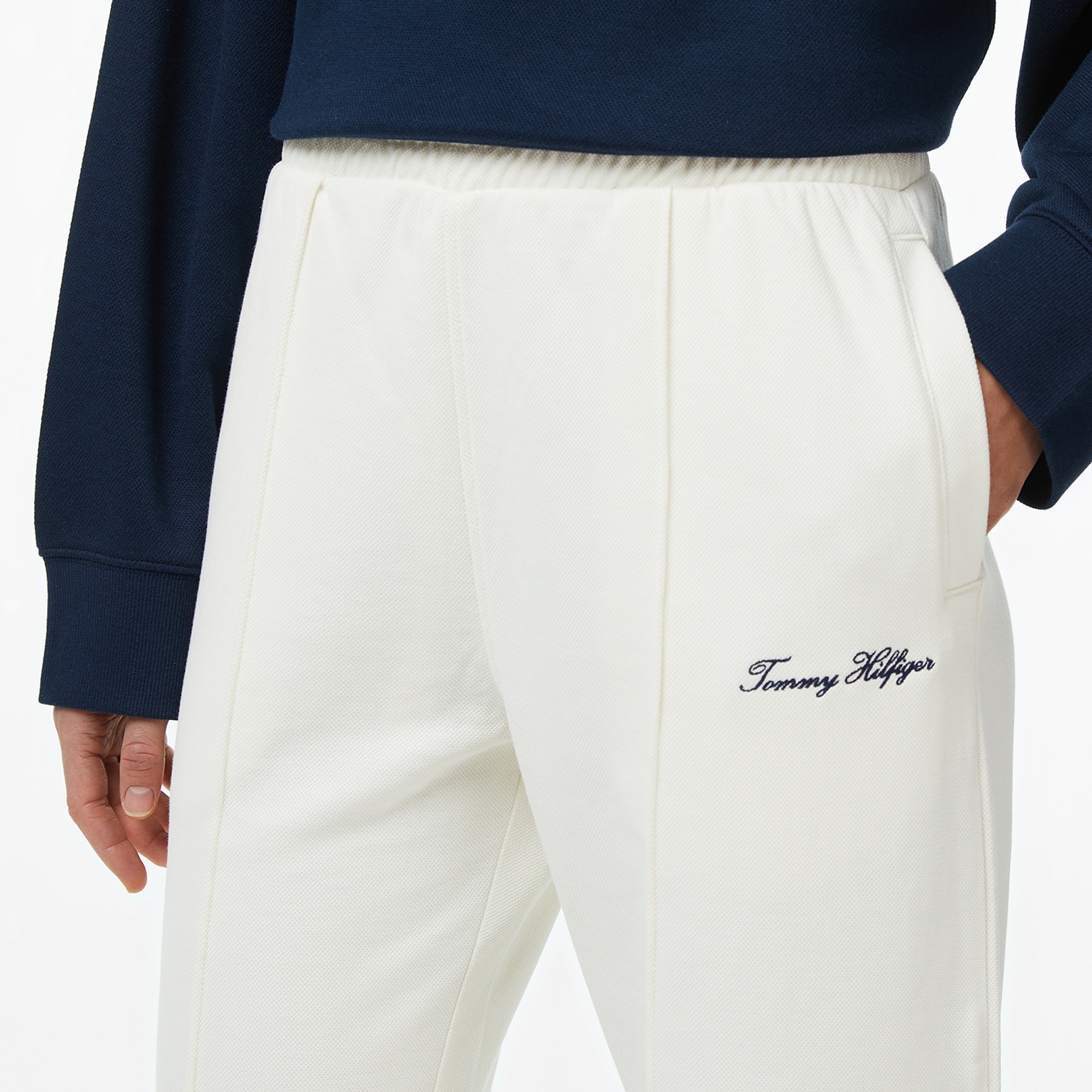 Tommy Hilfiger Script Straight Pique Kadın Beyaz Eşofman Altı