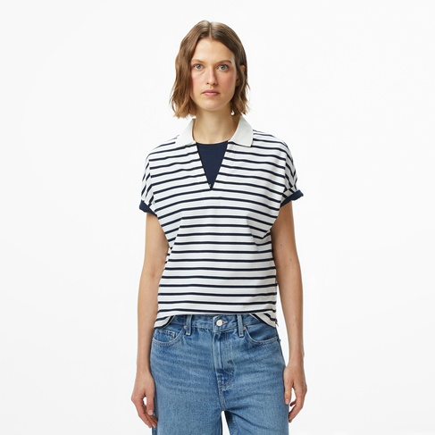  Tommy Hilfiger Lyocell Tipping Open Kadın Beyaz Polo Yaka T-Shirt