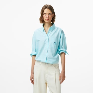  Tommy Jeans Oversize Badge Oxford Kadın Mavi Gömlek