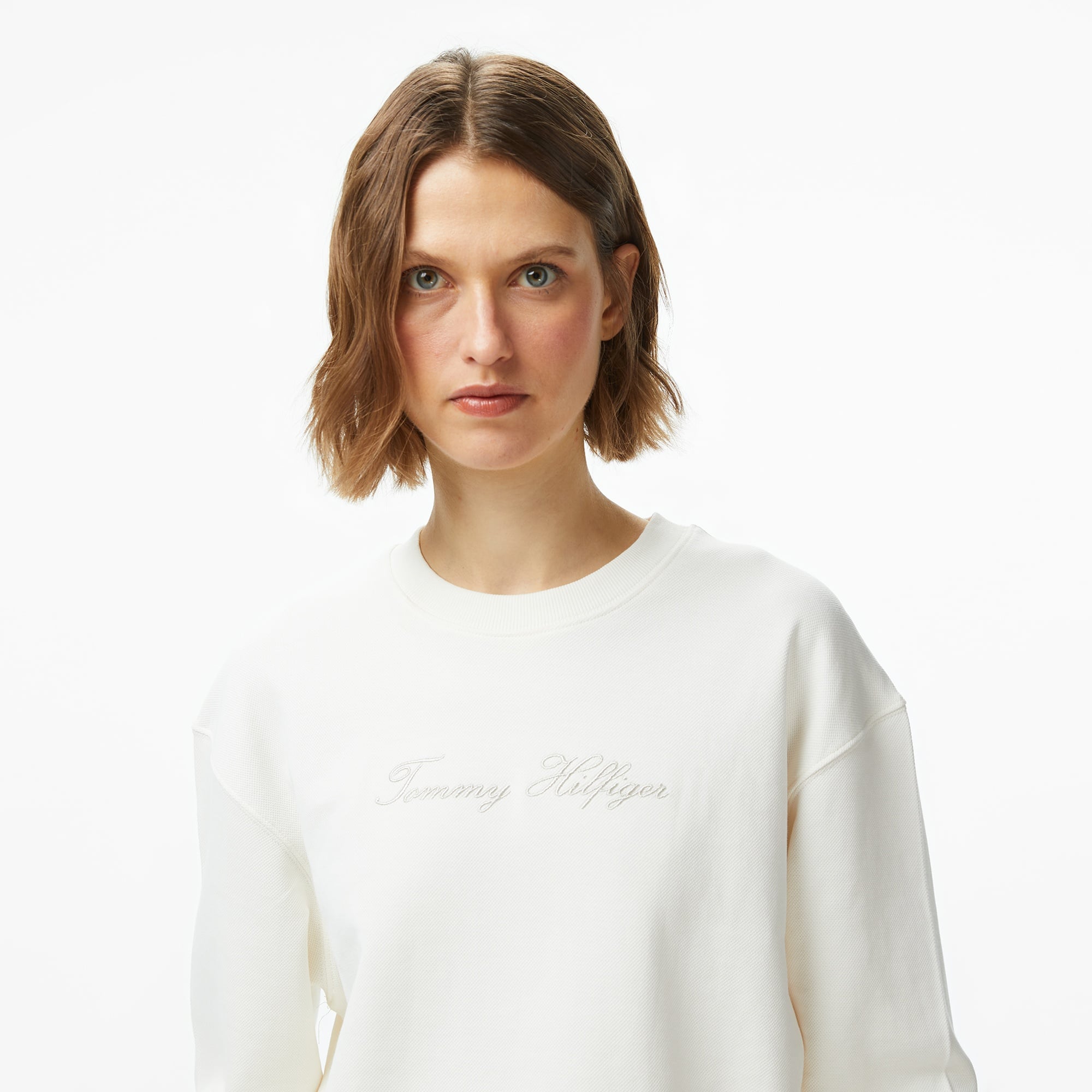 Tommy Hilfiger Lurex Script Regular Kadın Beyaz Sweatshirt