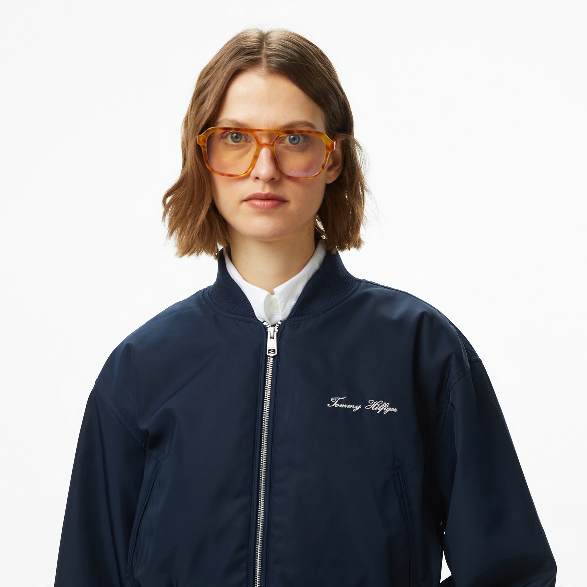 Tommy Hilfiger Nylon Regular Cropped Kadın Bomber Lacivert Ceket