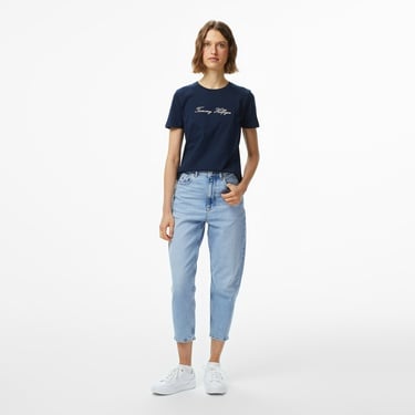  Tommy Hilfiger Lurex Script Regular Kadın Lacivert T-Shirt