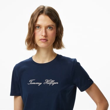  Tommy Hilfiger Lurex Script Regular Kadın Lacivert T-Shirt