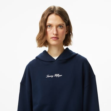  Tommy Hilfiger Classic Script Terry Kadın Lacivert Hoodie
