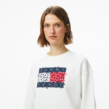  Tommy Jeans Relax Floral Flag Kadın Beyaz Sweatshirt