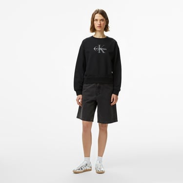  Calvin Klein Monologo French Terry Kadın Siyah Sweatshirt