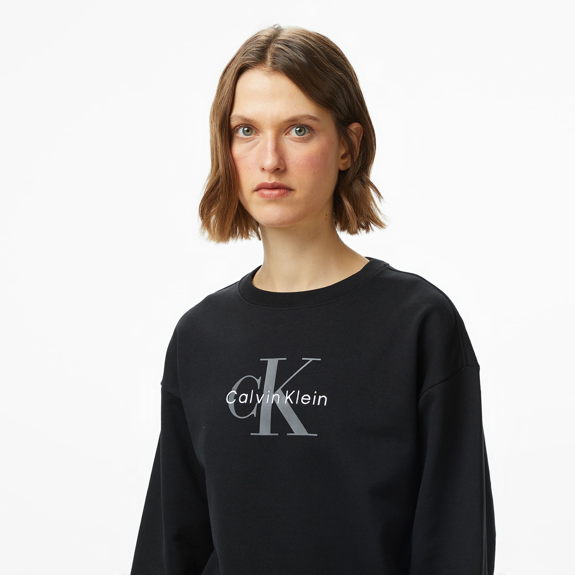 Calvin Klein Monologo French Terry Kadın Siyah Sweatshirt