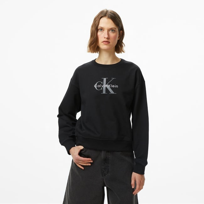  Calvin Klein Monologo French Terry Kadın Siyah Sweatshirt