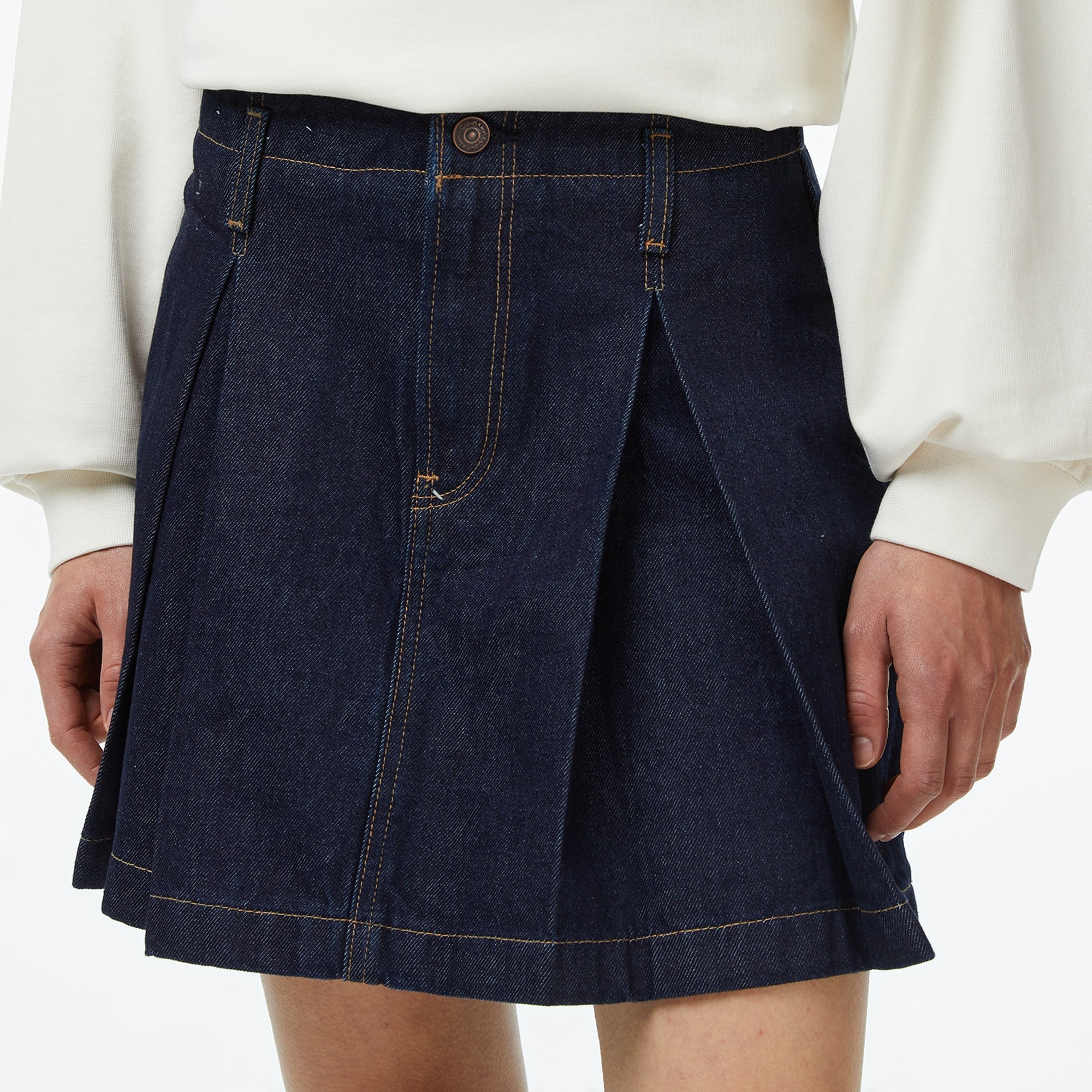 Calvin Klein Pleated Denim Classic Kadın Mavi Etek