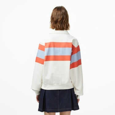  Calvin Klein Rugby Jersey Zip Stripe Kadın Beyaz Sweatshirt