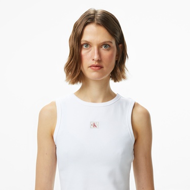  Calvin Klein Woven Label Kadın Beyaz T-Shirt