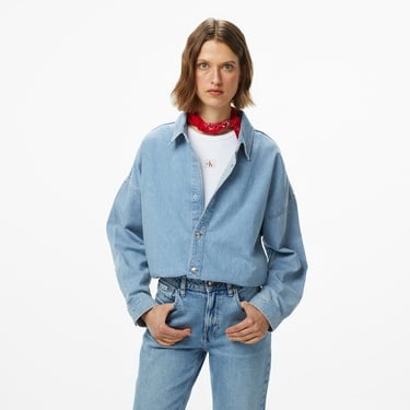  Calvin Klein Relaxed Linen Denim Aaron Kadın Mavi Gömlek
